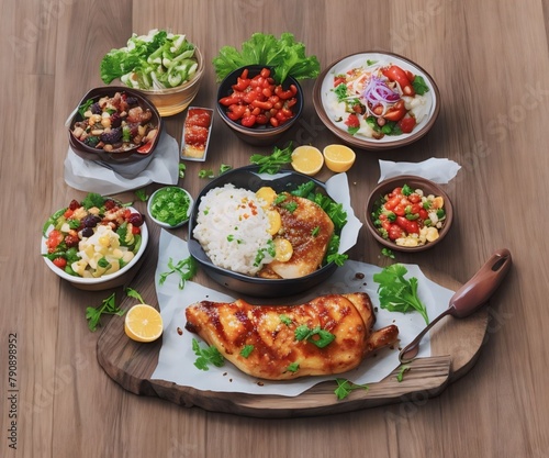 Table top view of spicy food.