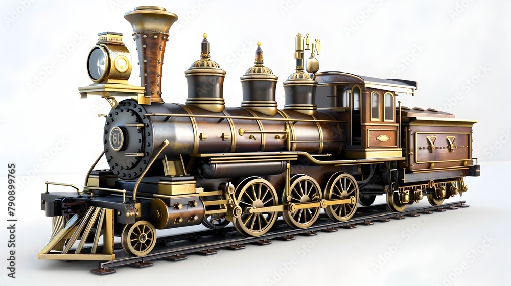 Fototapeta premium Stunning 3D Rendering of Vintage Steam Locomotive Evoking Golden Age of Rail Travel