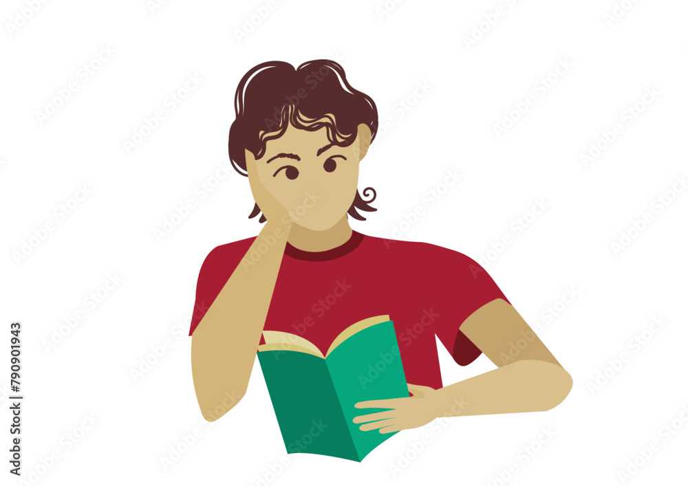 Doy reading book. Studies. Student doing homework. School, education, read, study Doy reading book. Studies. Student doing homework. School, education, read, study