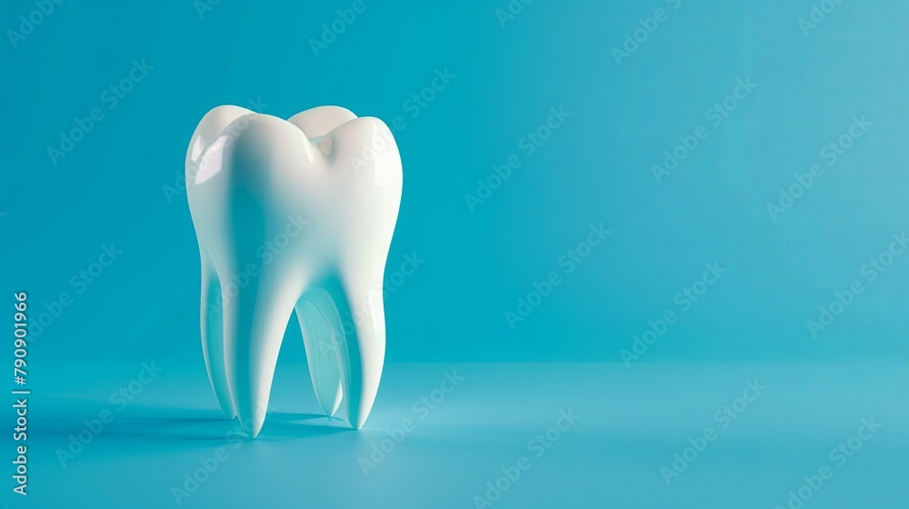Shiny white tooth on blue background symbolizing dental care Shiny white tooth on blue background symbolizing dental care
