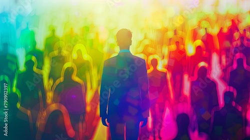 Silhouette of a young adult in a vibrant crowd