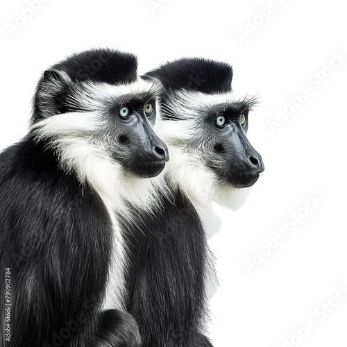 Beautiful Guereza Colobus Black and white colobus monkeys Isolated On White Background 