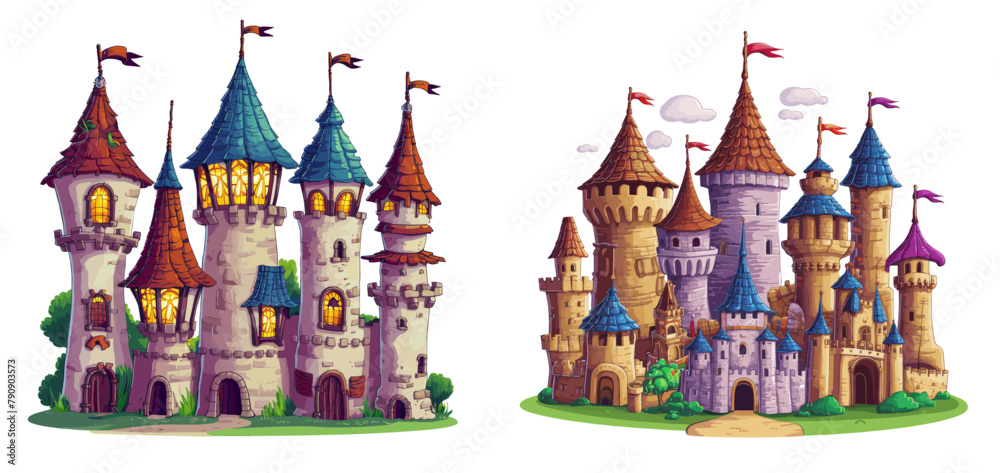 Fantasy medieval castle or mansion vector cartoon illustration for children, Generative AI