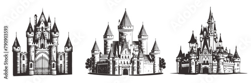 medieval castle or mansion in vintage retro style for fairy tale illustration, Generative AI © Rashedul