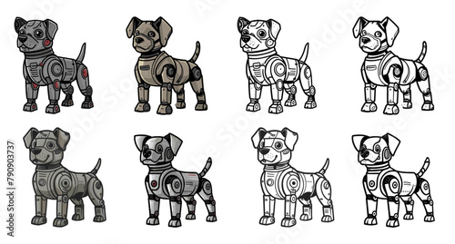 Collection of mechanical robot dogs vector set, Generative AI