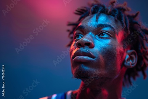 In motion. Portrait of athletic african-american male basketball player 