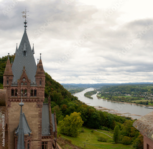 Scenic aerial view on the Rhine river on a cloudy day
