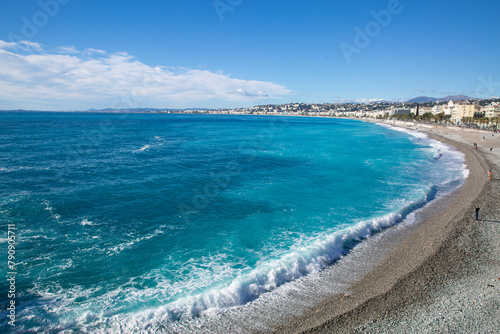 Fototapeta Naklejka Na Ścianę i Meble -  Beautiful azur turquoise water of Mediterranean sea in Nice, French riviera, France. Beautiful cote d'Azur. 