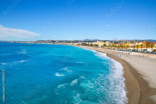 Stunning aquamarine water of Mediterranean sea in Nice  French riviera  France. 