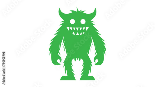 fluffy green monster smiling, vector illustration