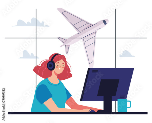 Air controller airport worker. Vector flat graphic design element concept illustration