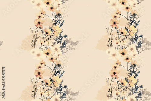 A floral pattern with a lot of flowers and a lot of sunlight