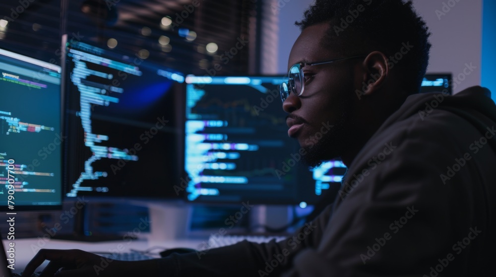 Programmer Working on Code Late Programmer Working on Code Late