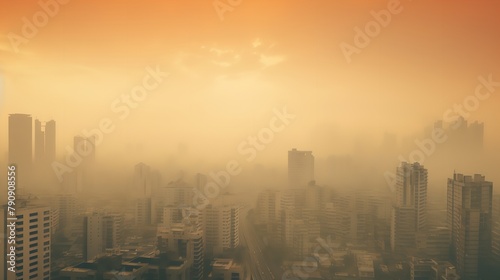 Smog City from PM 2.5 Dust: Cityscape of Buildings

