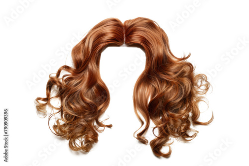 Brown curly hair wig isolated on transparent background. Female long hair coiffure