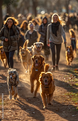 On a weekend morning, the dog park bustles with various breeds racing, tails wagging playfully