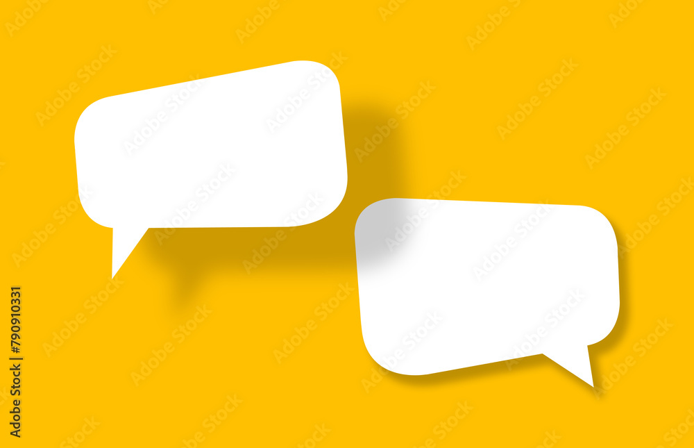 Empty white paper in speech bubble shape set against yellow background. Empty white paper in speech bubble shape set against yellow background.