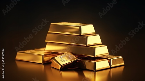 Stacks of Pure Gold Bullion Bars on Dark Background  