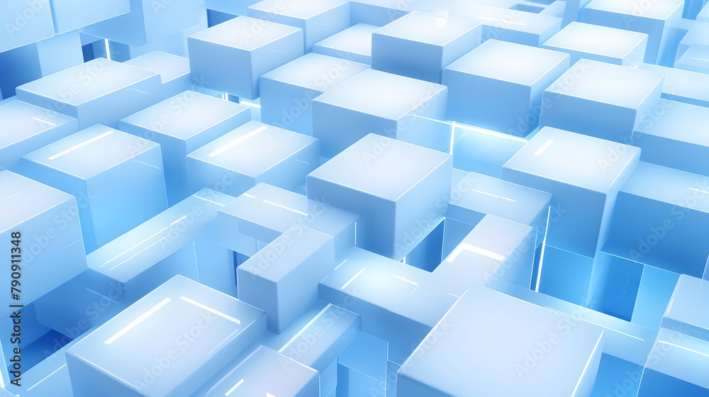 3d rendering of white and blue abstract geometric background. Scene for advertising, technology, showcase, banner, game, sport, cosmetic, business, metaverse. Sci-Fi Illustration. Product display