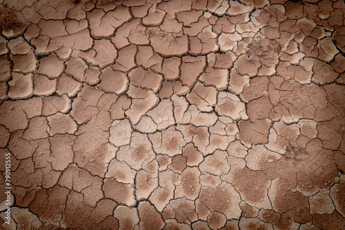 An aerial view of a dry, cracked mudflat.
