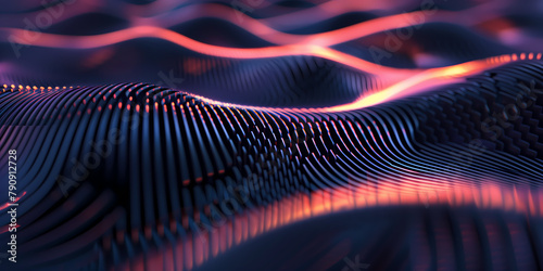 Abstract background with digital waves, dynamic network system, artificial neural connections, cyber quantum computing and electronic global intelligence