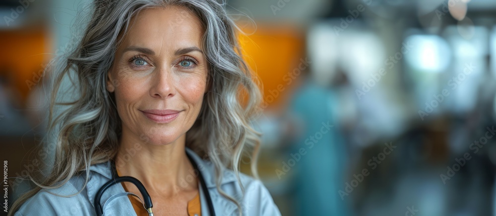 Smiling Mature Woman Cardiologist with Stethoscope