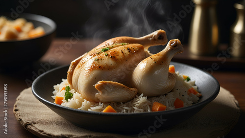 grilled chicken with vegetables, grilled chicken with rice, rice with chicken, rice with meat, biryani, roasted chicken 