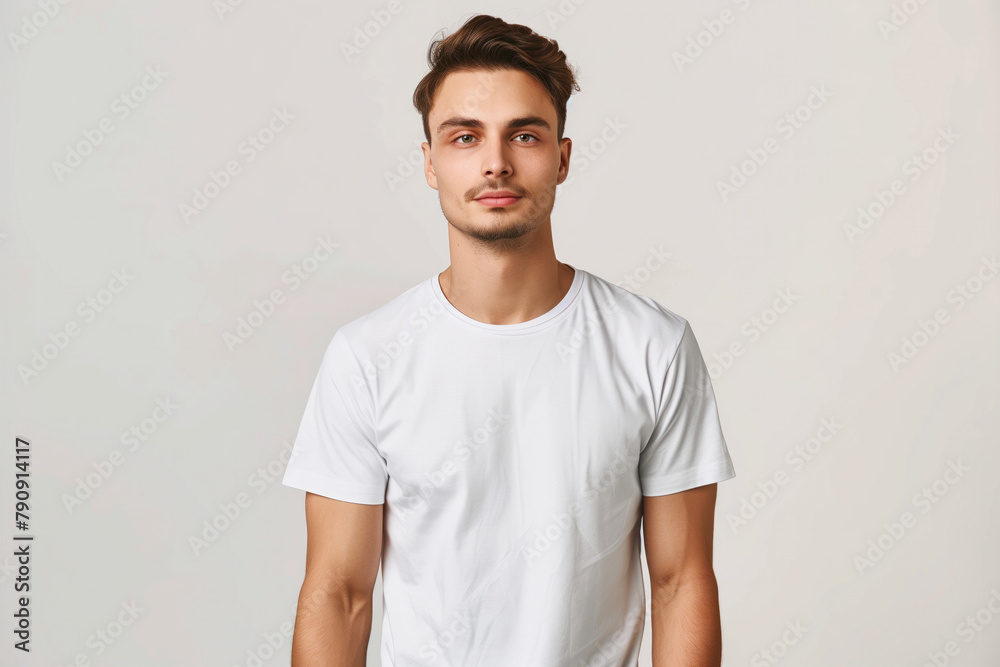 White T-Shirt Mockup, Studio Shot, Male Model, Generative AI