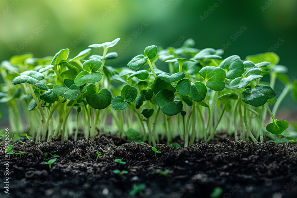 Microgreen sprouts growing in soil on nature background. Microgreen sprouts growing in soil on nature background.