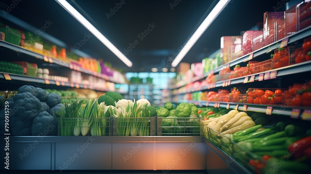 Fresh Vegetables Displayed in Supermarket Aisle

