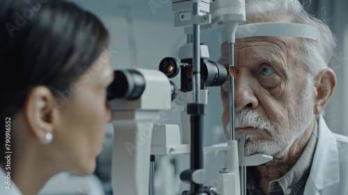 An Elderly Man During Eye Exam