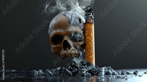 Skull Emerging from Cigarette Smoke The Deadly Toll of Smoking Addiction Generative ai photo