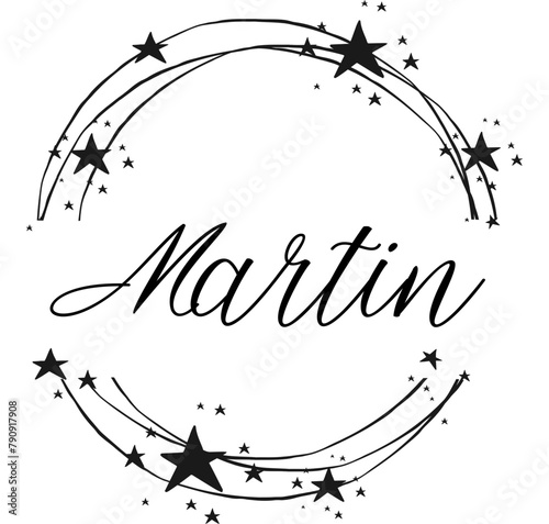 Martin - name written between circles and stars, round logo, vector graphics for parties and Christmas period, banners, cards,, sweatshirt, prints, cricut, silhouette, sublimation	