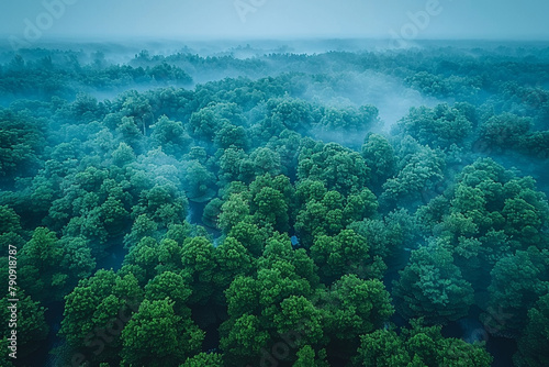 Aerial top view of mangrove forest. 