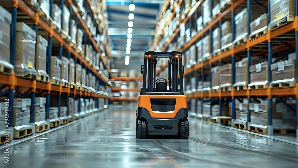 Smart Forklift Streamlines Warehouse Ops. Concept Warehouse Efficiency, Technology Integration, Logistics Innovation, Supply Chain Optimization, Automation Solutions