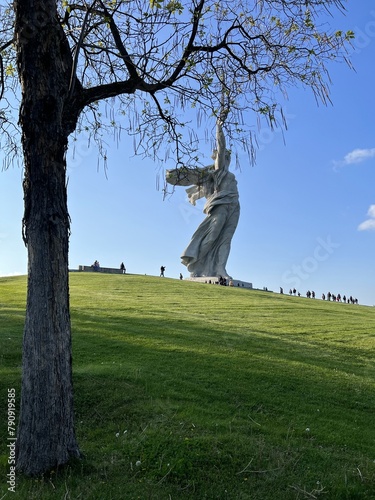 VOLGOGRAD, RUSSIA - MAY 2023: Monument in the center of the city, where the famous Soviet woman was born, historical memorial of the Patriotic War. Motherland Mother