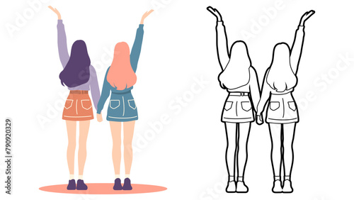 Girl Friends Together Illustration.
