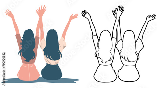 Girl Friends Together Illustration.