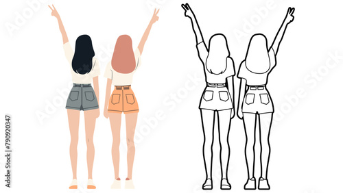Girl Friends Together Illustration.