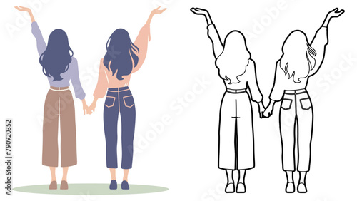 Girl Friends Together Illustration.