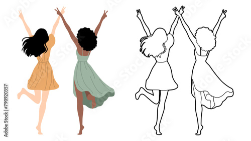 Girl Friends Together Illustration.