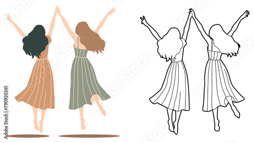 Girl Friends Together Illustration.