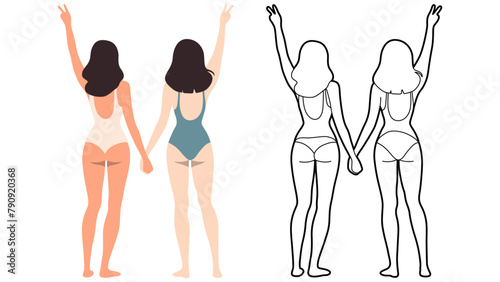 Girl Friends Together Illustration.