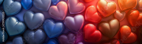 Gradient of heart-shaped objects transitioning from blue to red