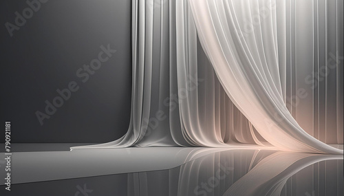 elegant, overlapping transparent fabrics swing in the room