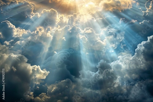 Heavenly light. symbolizing divine presence, spiritual illumination, gods love, grace and blessings photo
