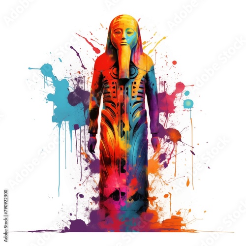 Abstract Colorful Illustration of an Ushabti on a White Background photo