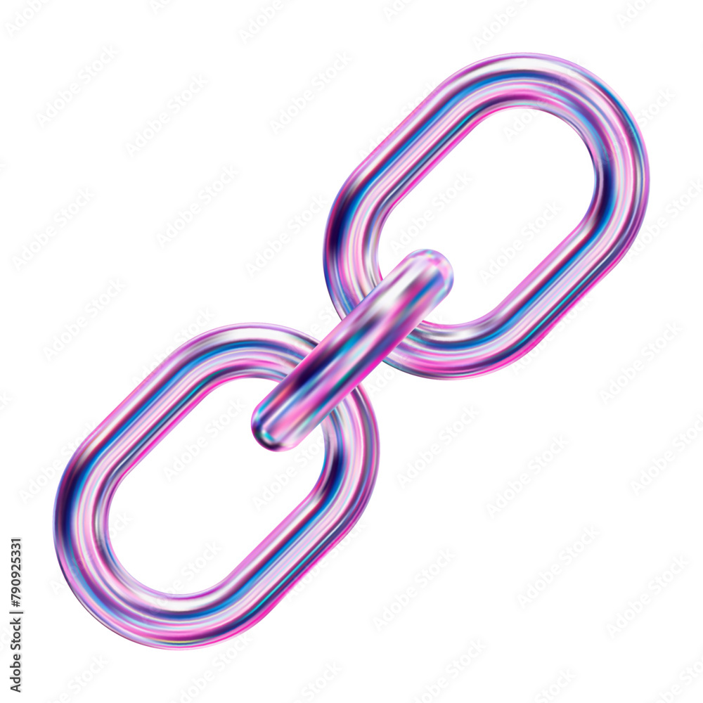 Naklejka premium 3d holographic, neon chain or link Icon. Stock vector illustration on isolated background. 