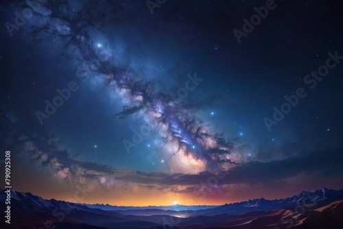 Starry Night Landscape Background, Galactic Scenery Landscape, Milky Way Galaxy Background with Twinkling Stars, AI Generative