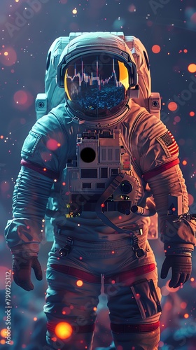 Astronaut with a holographic stock chart helmet in space © nuengneng